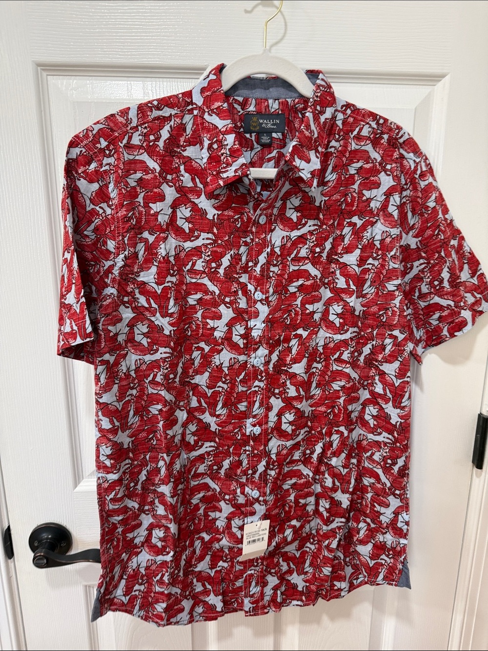 NWT Wallin & Bros Red/Blue Lobster-Print Short Sleeve Button-Down Shirt Sz L